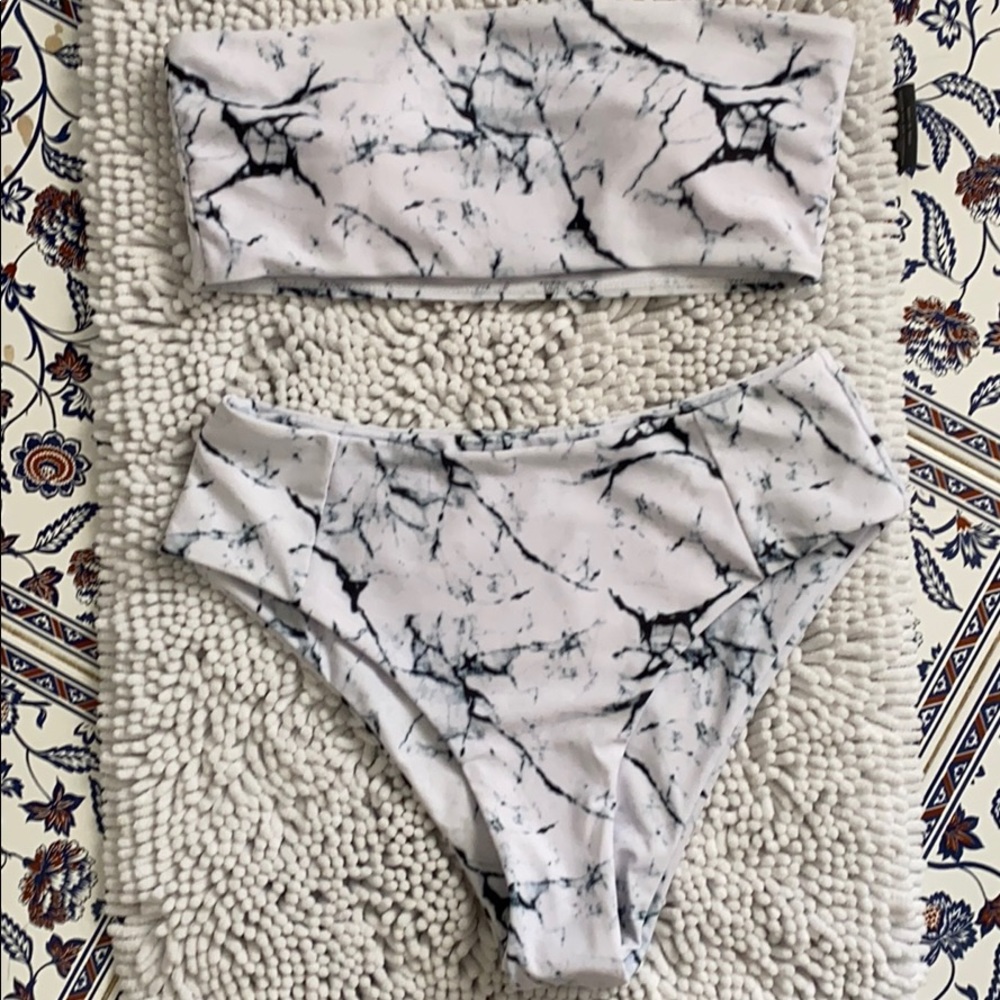 marble bandeau bathing suit